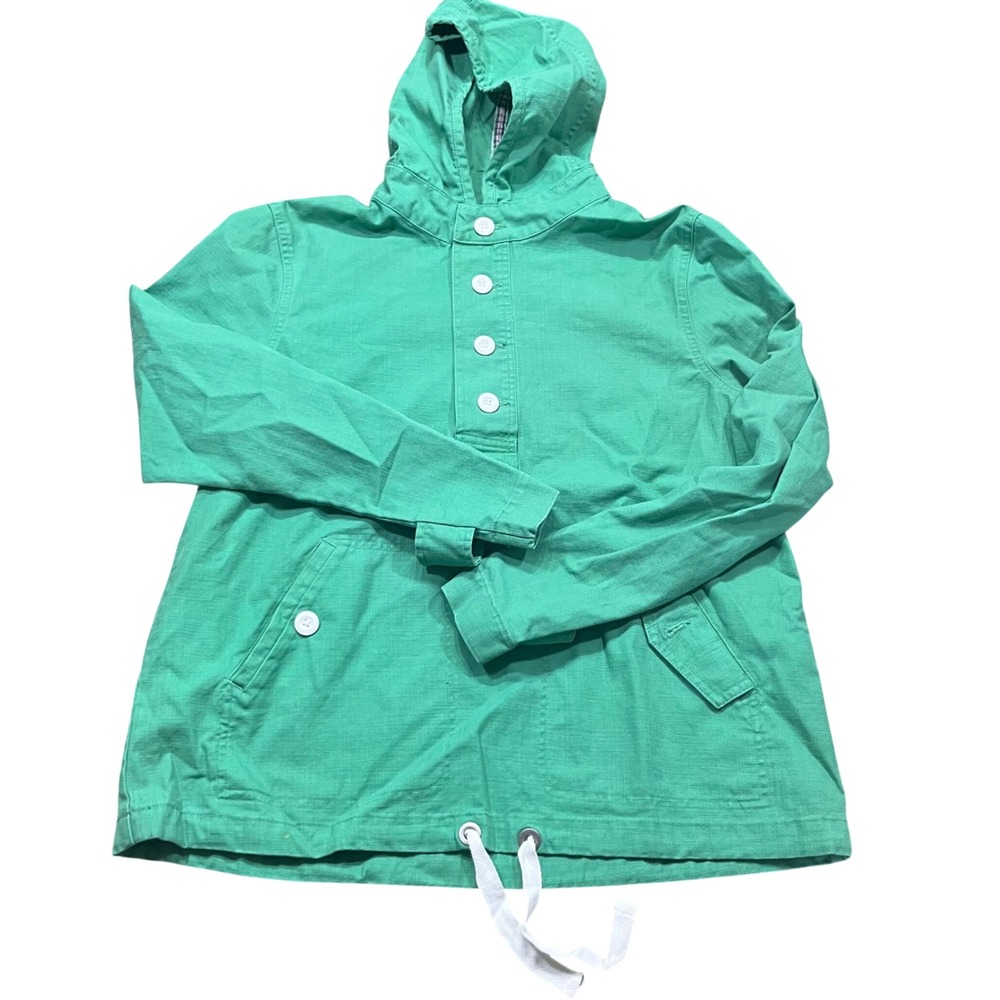 Merona Womens Green Hooded Anorak Jacket Pullover Half Button Canvas Size M